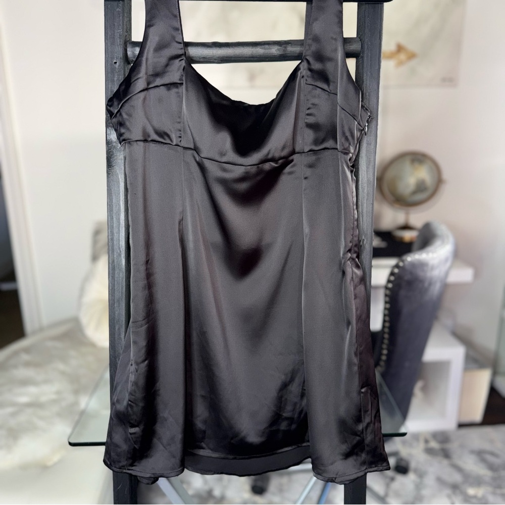Urban Outfitters Bri Double Bow Satin Mini Dress Black Womens Large EUC $59 - Picture 7 of 12